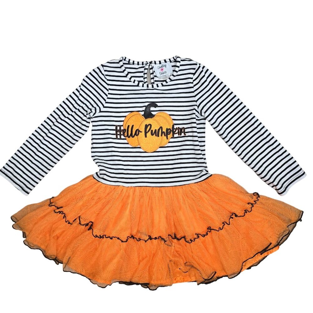 Counting Daisies Girls' Halloween fall Dress With Pumpkin Design & Orange Tutu 6